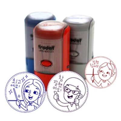 [Trodat] 여선생님 캐릭커처 참잘했어요 3종세트(지름2.3cm, 자동스탬프)