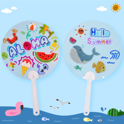 [피오피스토리]보석십자수 여름아 부탁해 투명손잡이부채